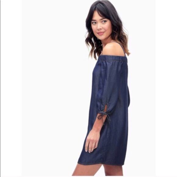 Splendid NWT Blue Shift Dress Chambray OTS Mini Spaghetti Straps Summer - Picture 3 of 5